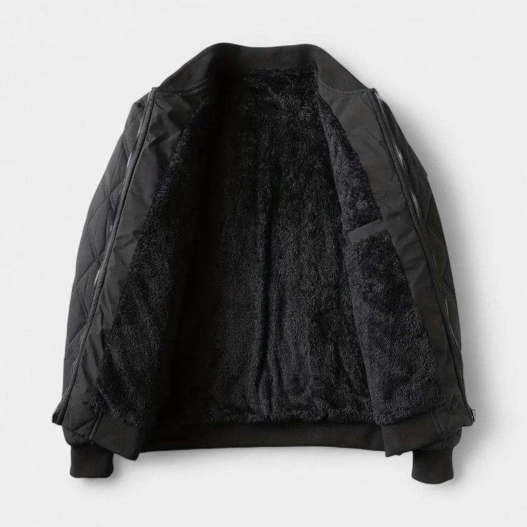 Men's Quilted Fleece-Lined Bomber Jacket - Warm Winter Outerwear for Cold Weather