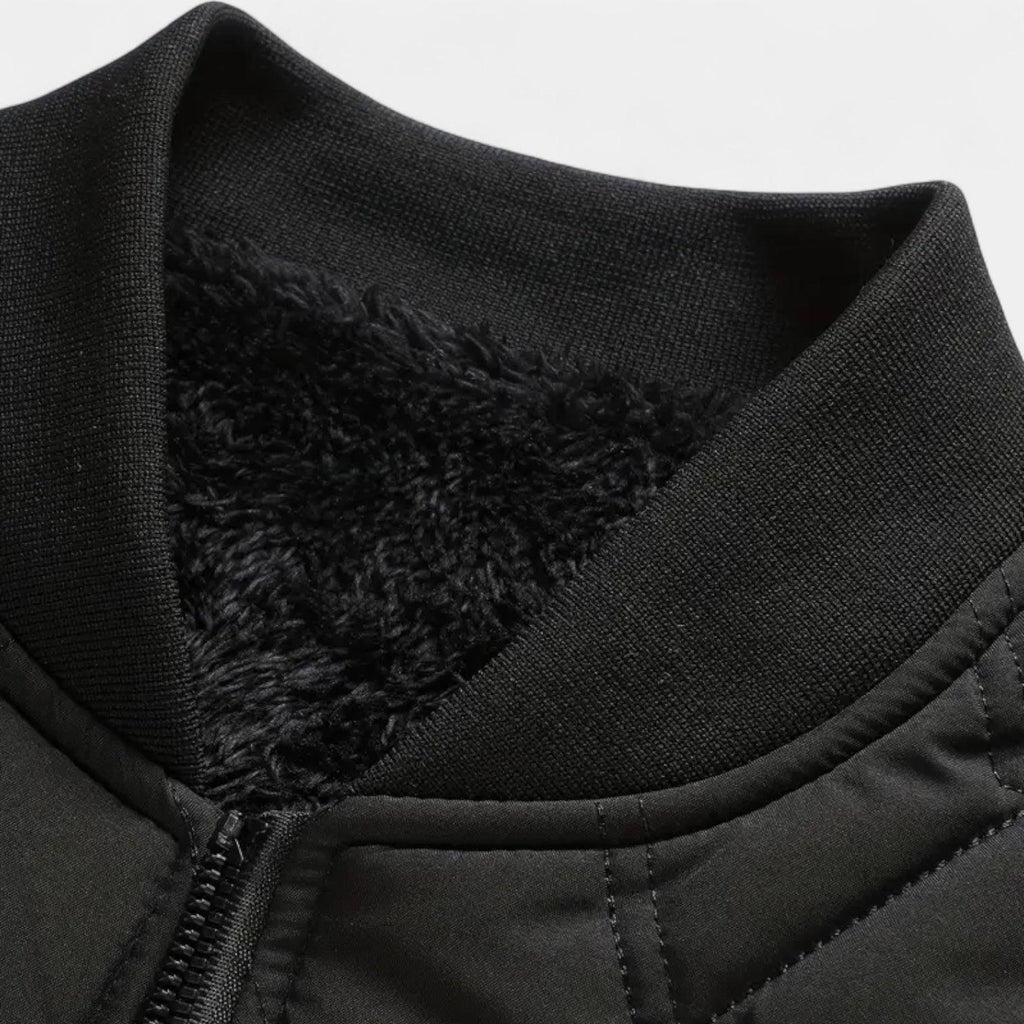 Men's Quilted Fleece-Lined Bomber Jacket - Warm Winter Outerwear for Cold Weather