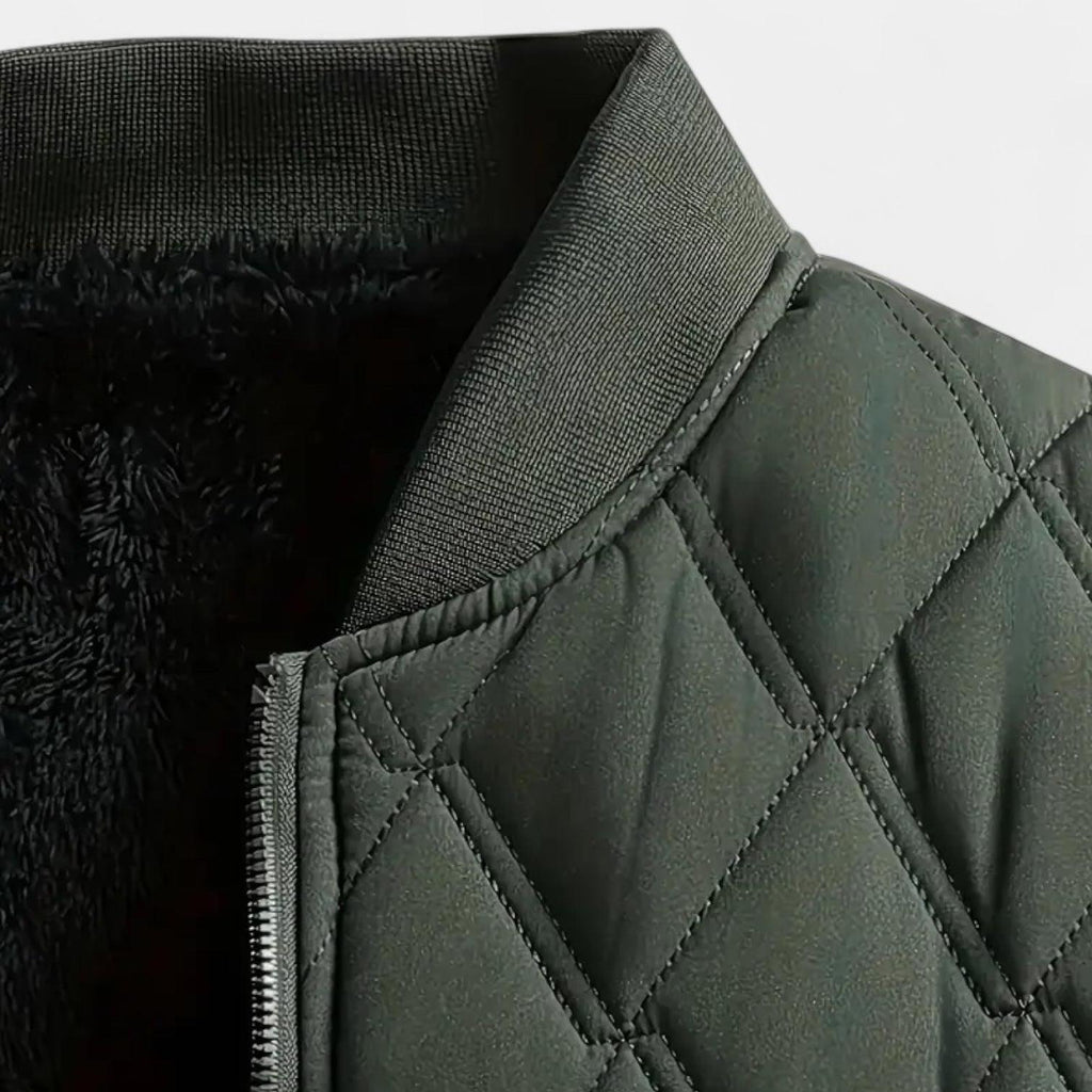 Men's Quilted Fleece-Lined Bomber Jacket - Warm Winter Outerwear for Cold Weather
