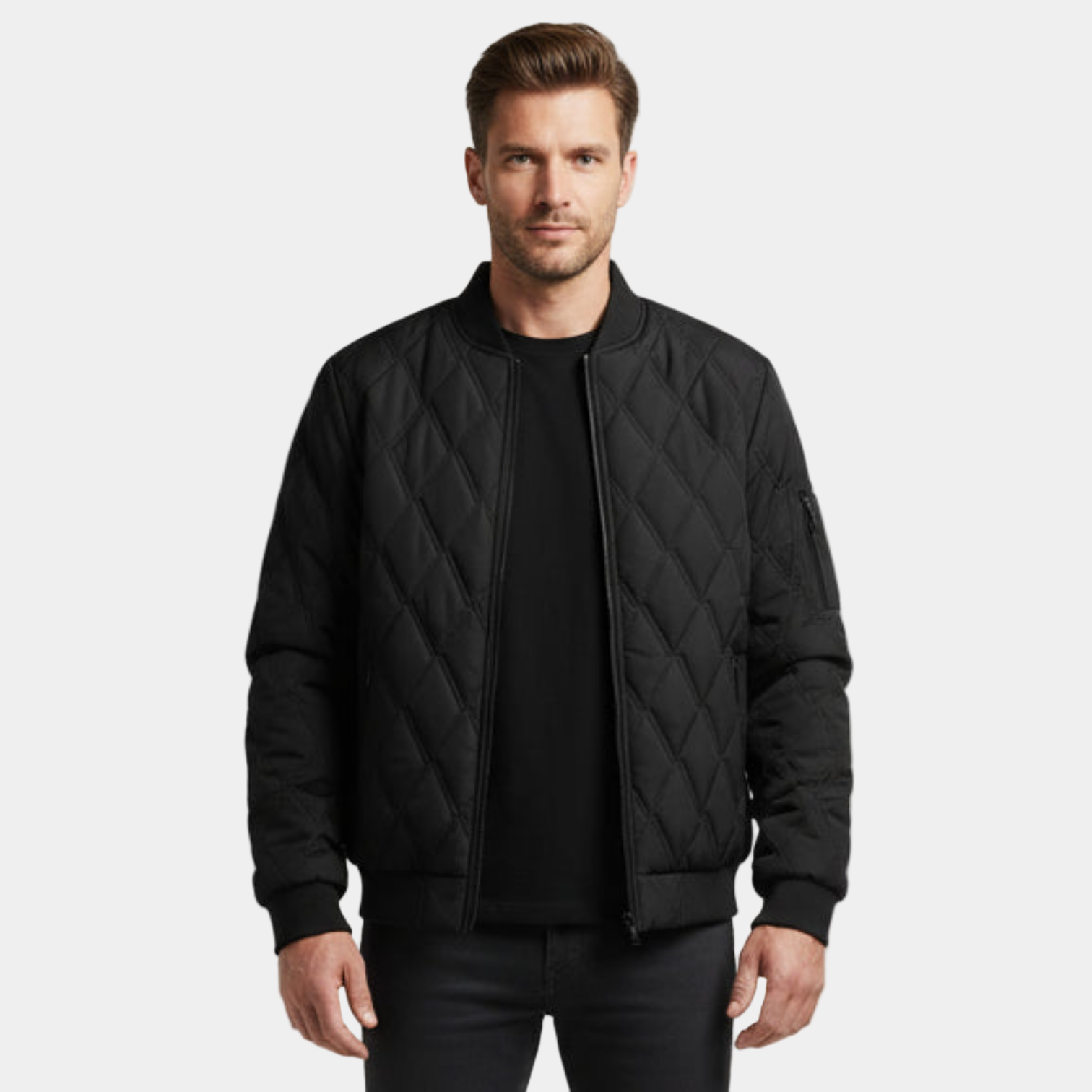 Men's Quilted Fleece-Lined Bomber Jacket - Warm Winter Outerwear for Cold Weather