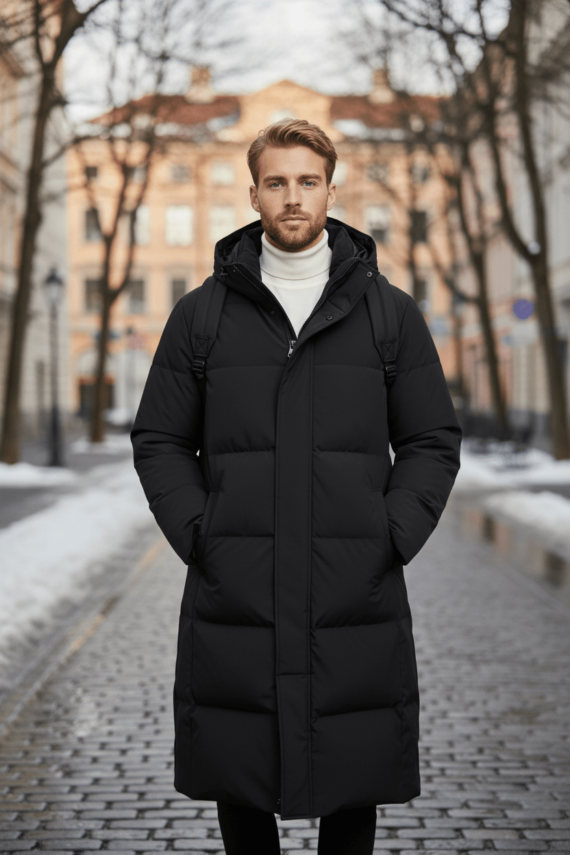 Men's Quilted Hooded Puffer Coat - Insulated Warmth - Relaxed Fit - Casual Cold Weather Outerwear