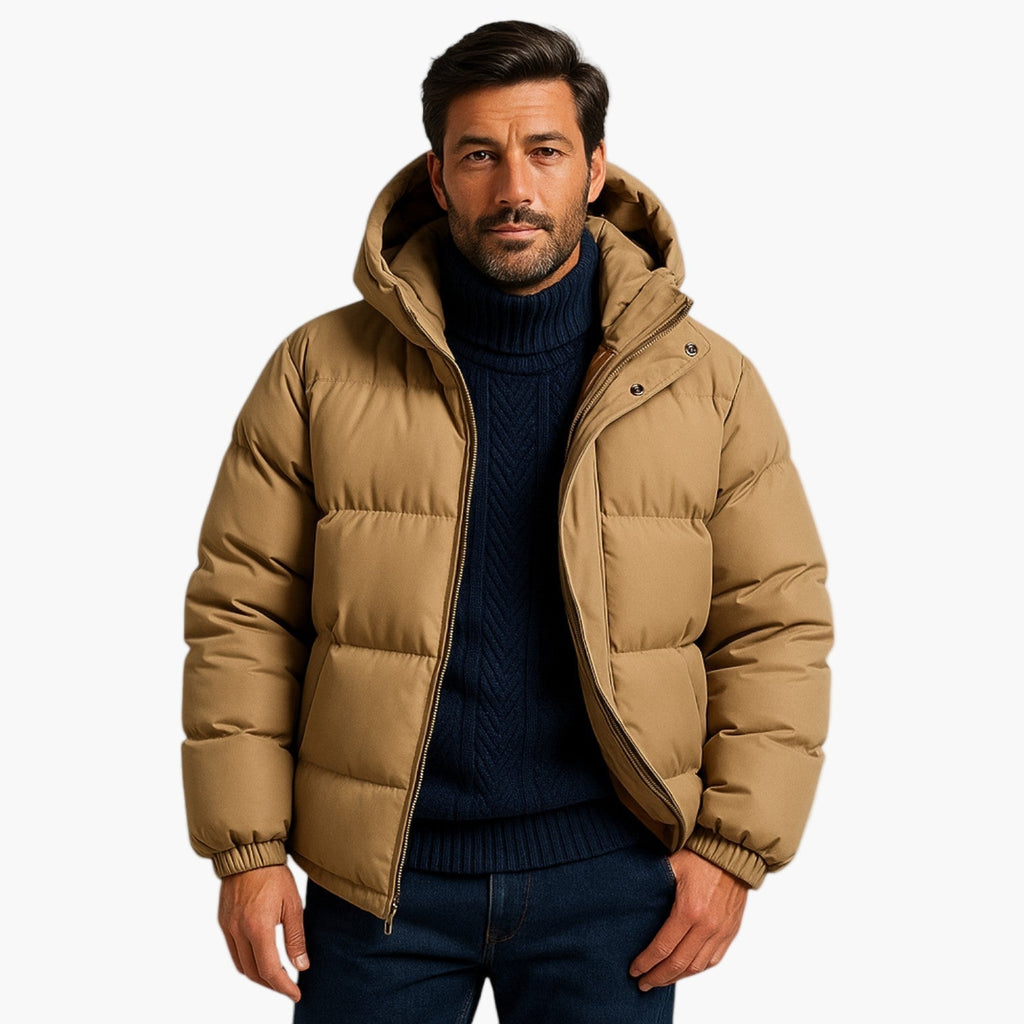 Men's Lightweight Quilted Hooded Puffer Jacket - Insulated Casual Outerwear for Cold Weather