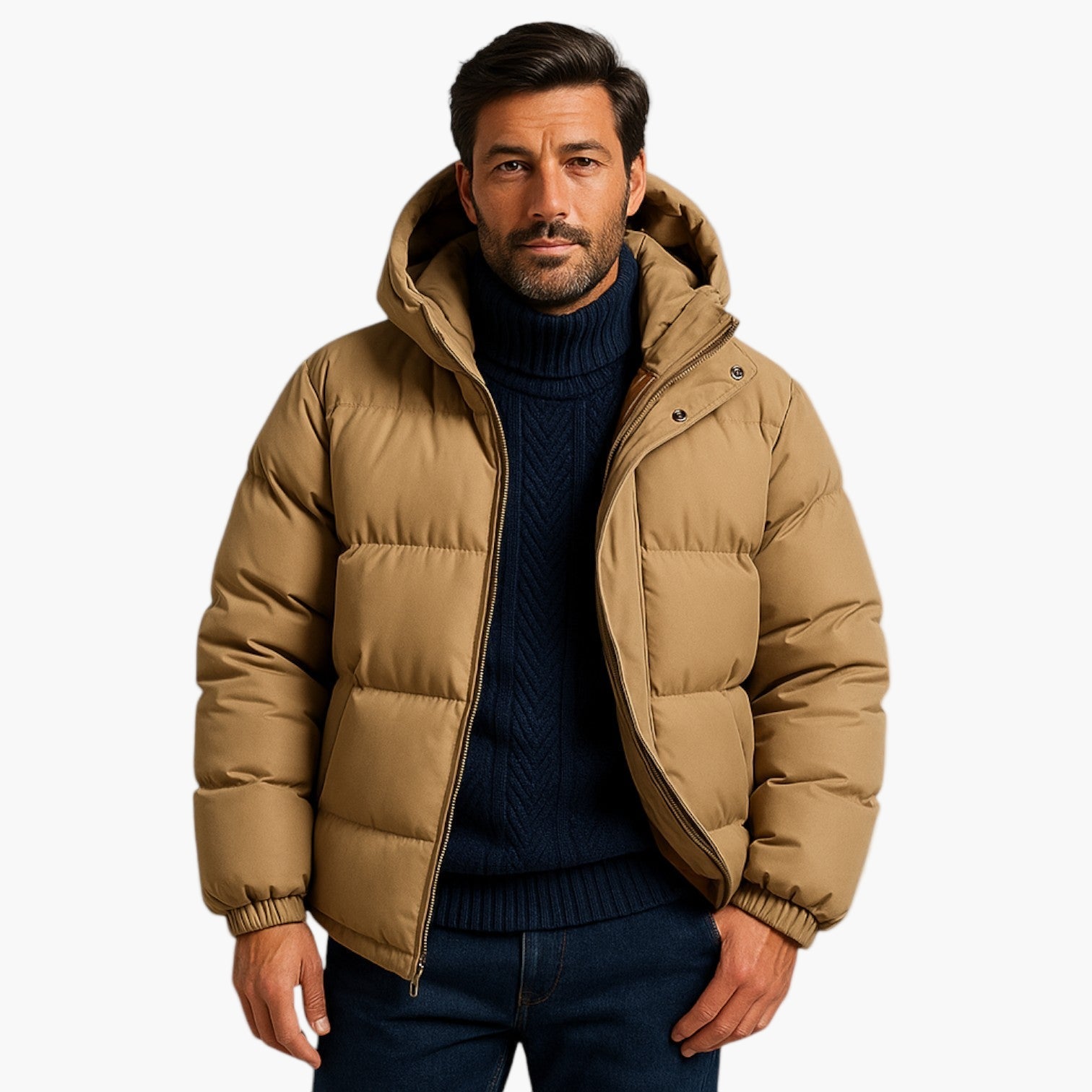 Men's Lightweight Quilted Hooded Puffer Jacket - Insulated Casual Outerwear for Cold Weather