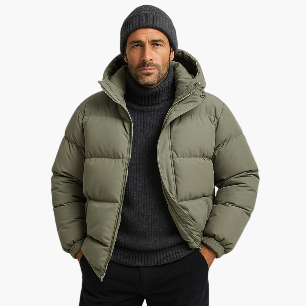 Men's Lightweight Quilted Hooded Puffer Jacket - Insulated Casual Outerwear for Cold Weather
