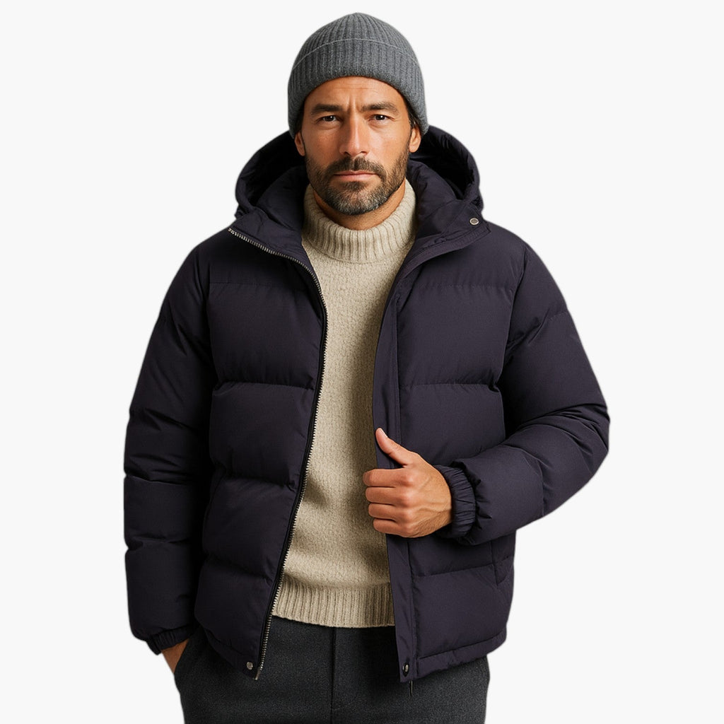 Men's Lightweight Quilted Hooded Puffer Jacket - Insulated Casual Outerwear for Cold Weather