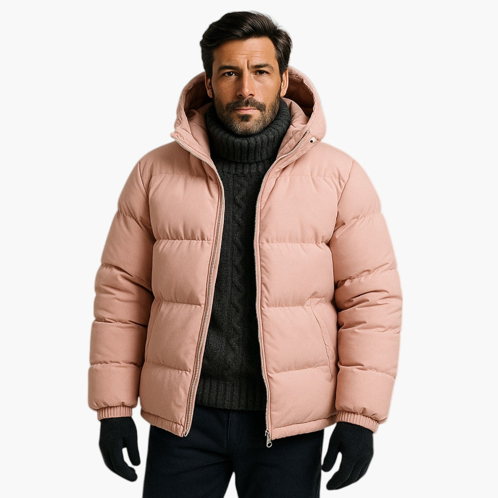 Men's Lightweight Quilted Hooded Puffer Jacket - Insulated Casual Outerwear for Cold Weather