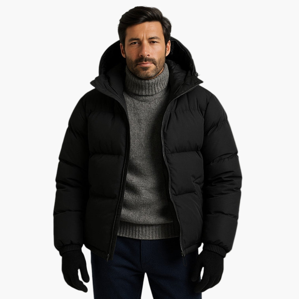Men's Lightweight Quilted Hooded Puffer Jacket - Insulated Casual Outerwear for Cold Weather