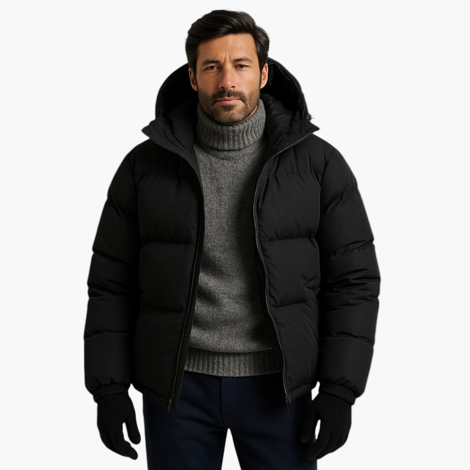 Men's Lightweight Quilted Hooded Puffer Jacket - Insulated Casual Outerwear for Cold Weather
