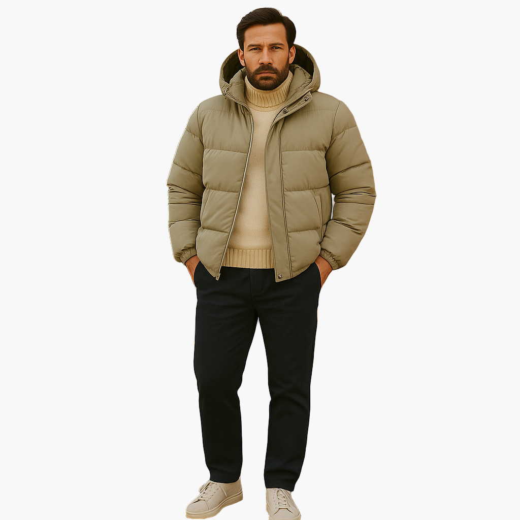 Men's Lightweight Quilted Hooded Puffer Jacket - Insulated Casual Outerwear for Cold Weather