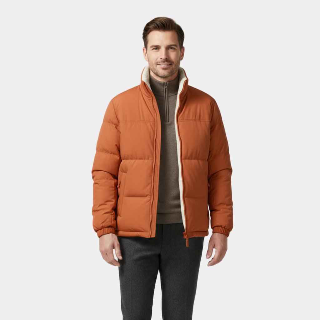 Men's Reversible Puffer Jacket - Sherpa Fleece & Padded Design for Cold Weather Outdoor Wear