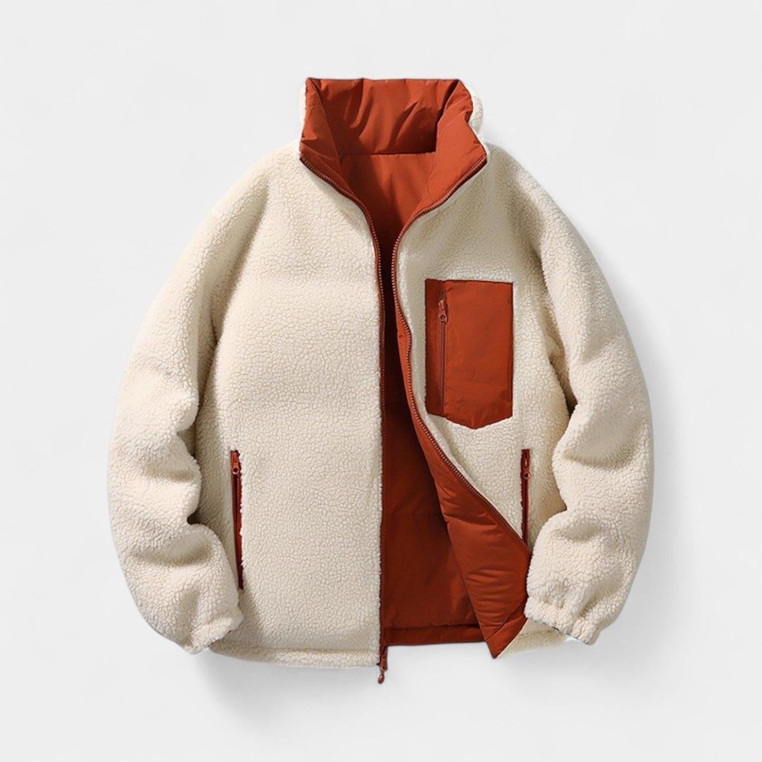 Men's Reversible Puffer Jacket - Sherpa Fleece & Padded Design for Cold Weather Outdoor Wear