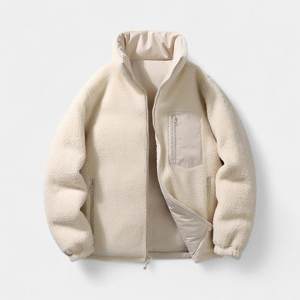 Men's Reversible Puffer Jacket - Sherpa Fleece & Padded Design for Cold Weather Outdoor Wear