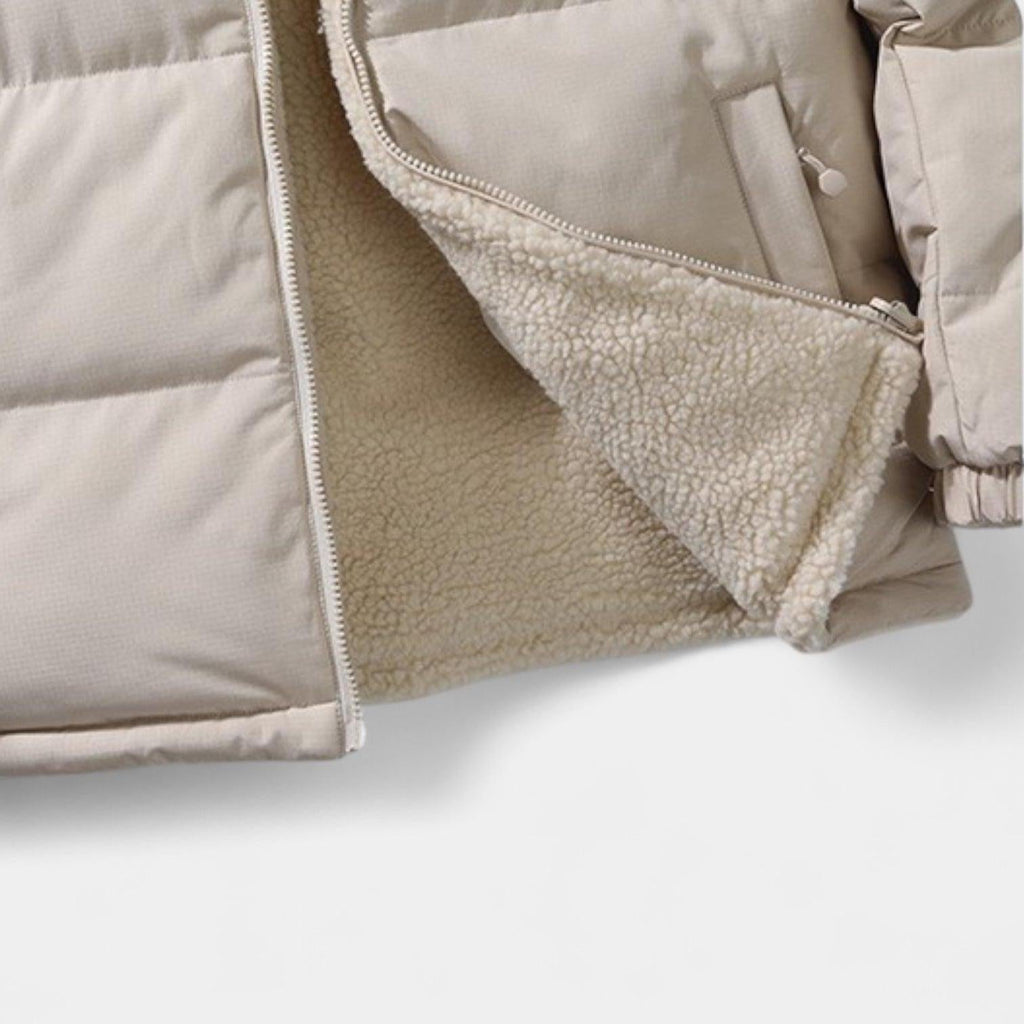 Men's Reversible Puffer Jacket - Sherpa Fleece & Padded Design for Cold Weather Outdoor Wear