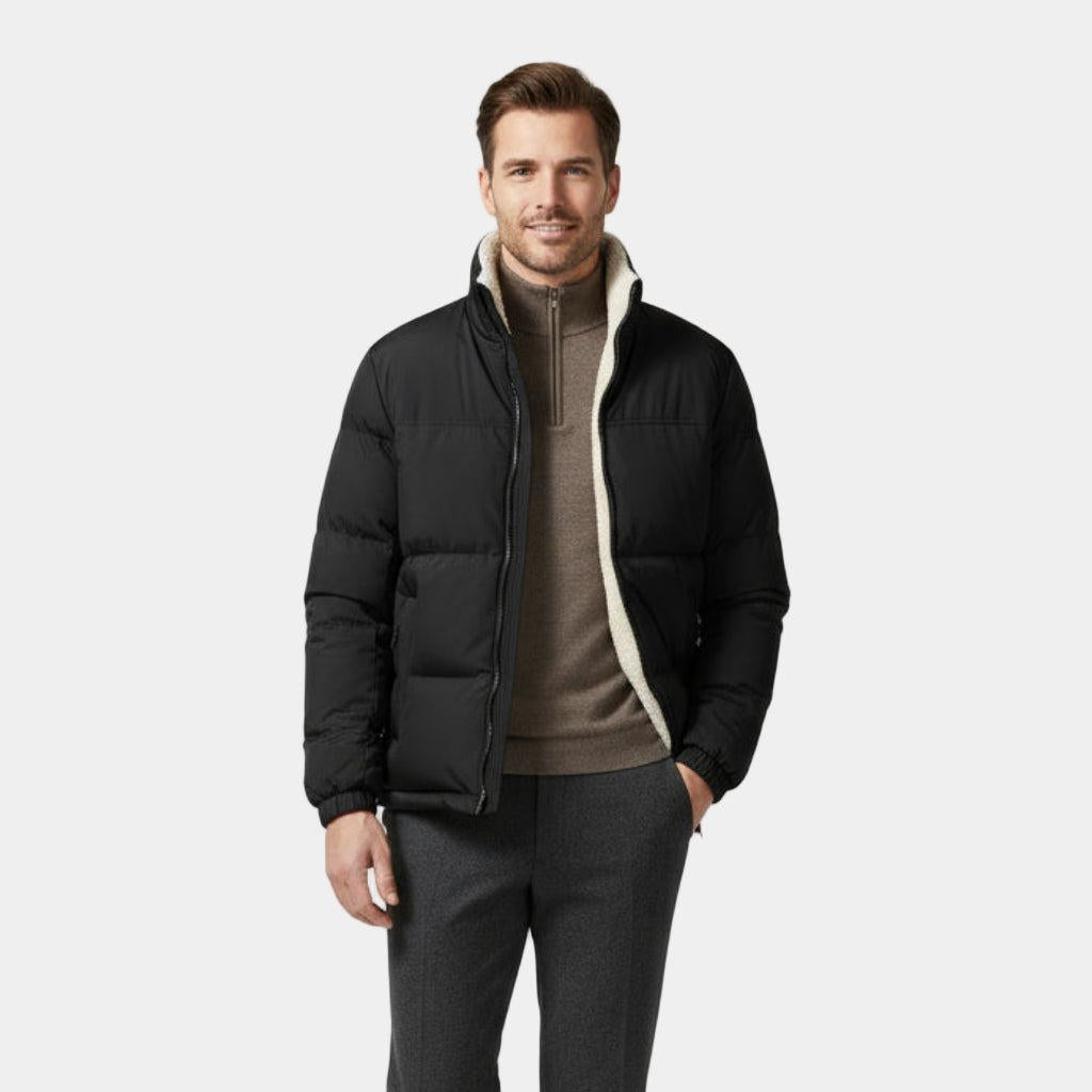Men's Reversible Puffer Jacket - Sherpa Fleece & Padded Design for Cold Weather Outdoor Wear