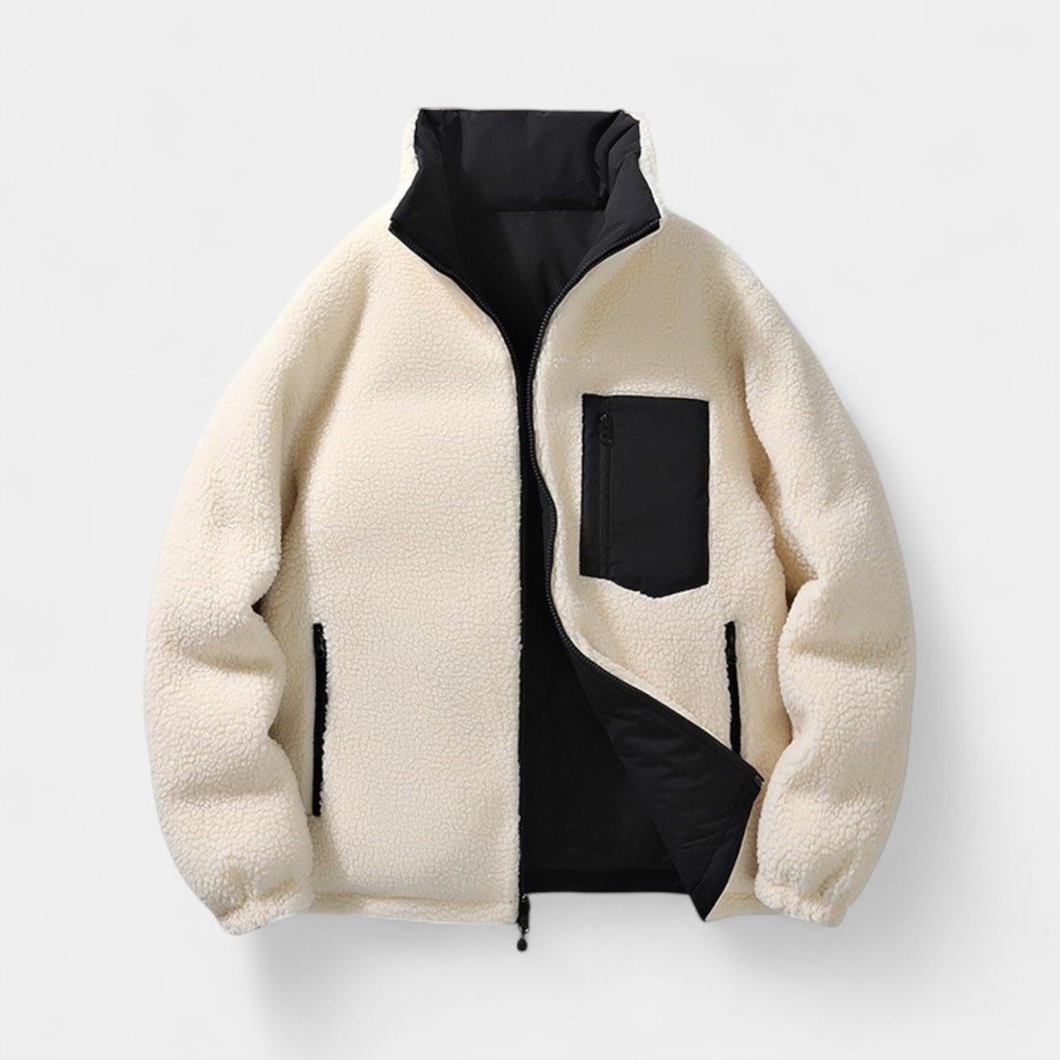 Men's Reversible Puffer Jacket - Sherpa Fleece & Padded Design for Cold Weather Outdoor Wear