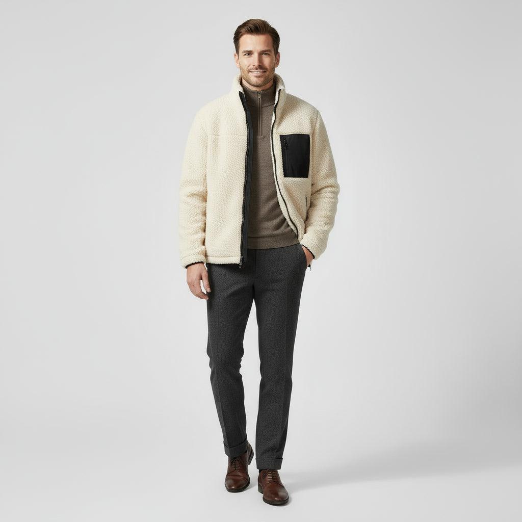 Men's Reversible Puffer Jacket - Sherpa Fleece & Padded Design for Cold Weather Outdoor Wear