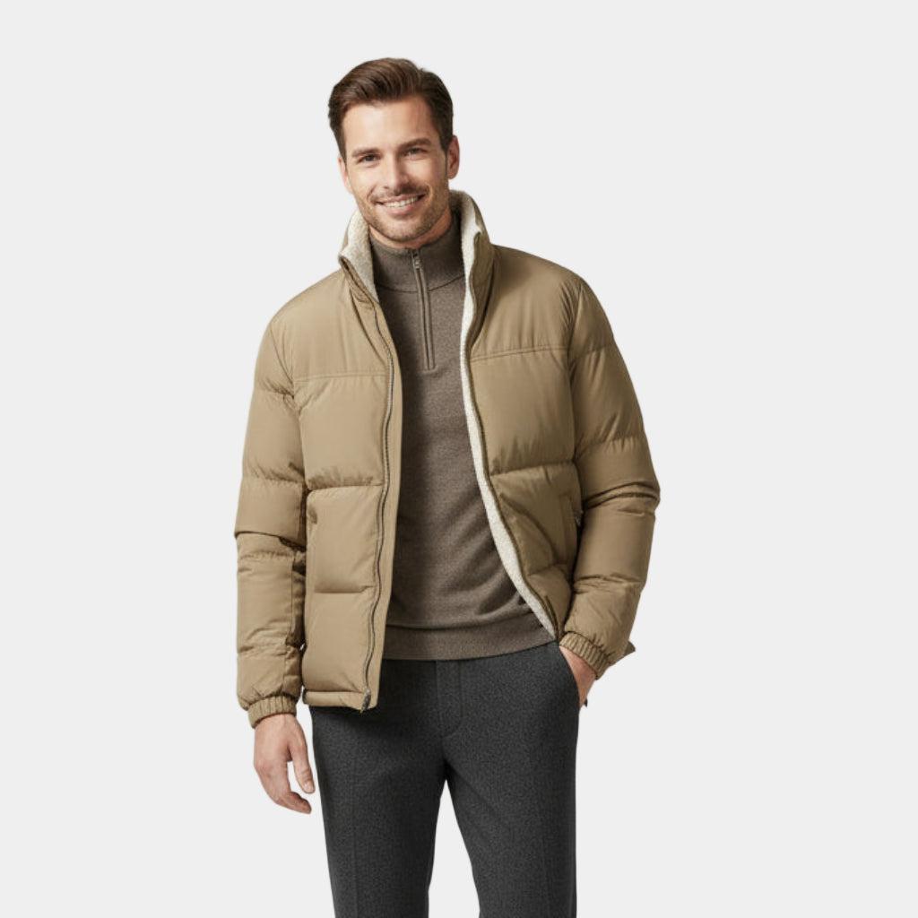 Men's Reversible Puffer Jacket - Sherpa Fleece & Padded Design for Cold Weather Outdoor Wear