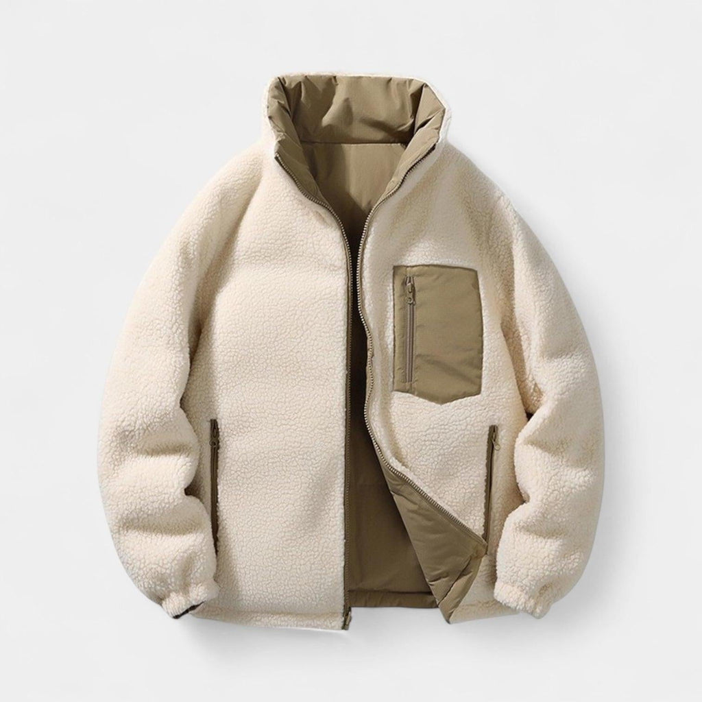 Men's Reversible Puffer Jacket - Sherpa Fleece & Padded Design for Cold Weather Outdoor Wear