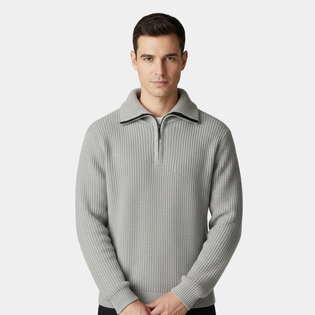 Men's Ribbed Half-Zip Sweater | Cozy Cotton Blend | Casual Fall & Winter Fashion | Comfortable Layering Option