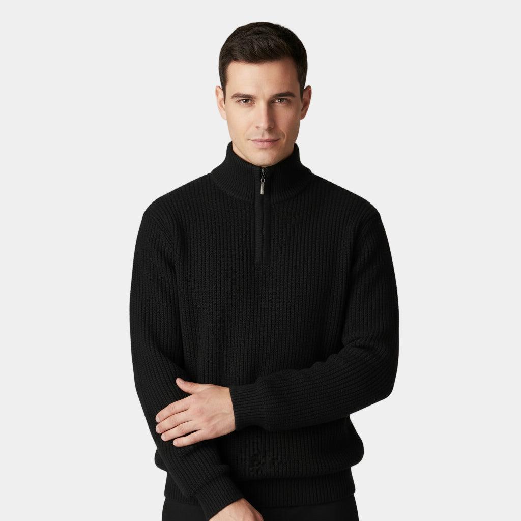 Men's Ribbed Half-Zip Sweater | Cozy Cotton Blend | Casual Fall & Winter Fashion | Comfortable Layering Option