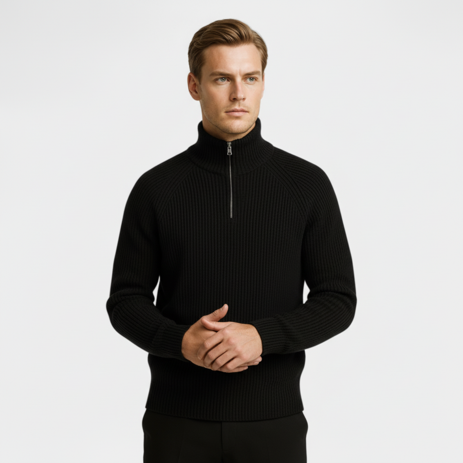 Men's Ribbed Half-Zip Sweater - Cozy Knit Pullover for Casual Layering and Everyday Wear