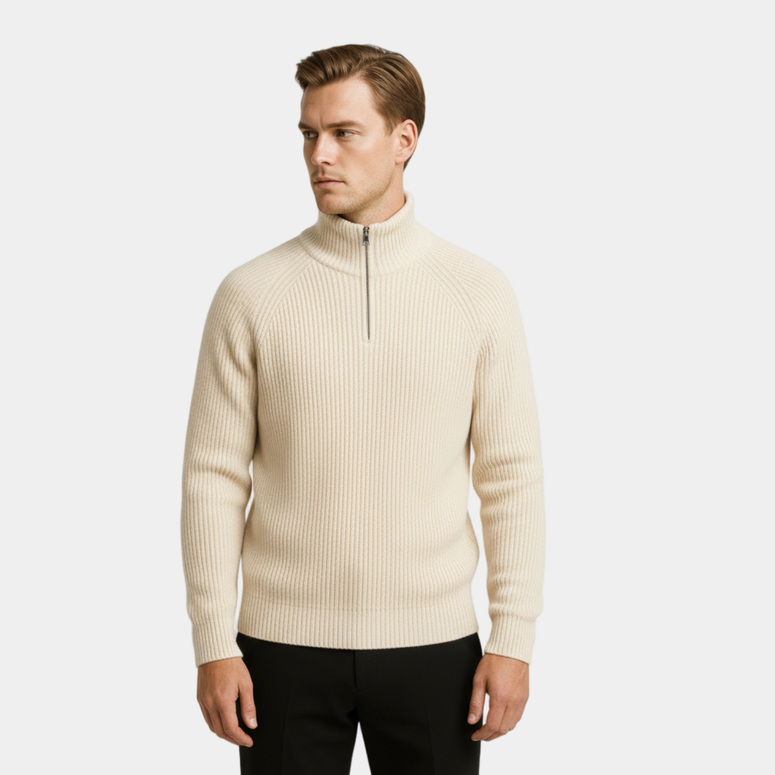 Men's Ribbed Half-Zip Sweater - Cozy Knit Pullover for Casual Layering and Everyday Wear
