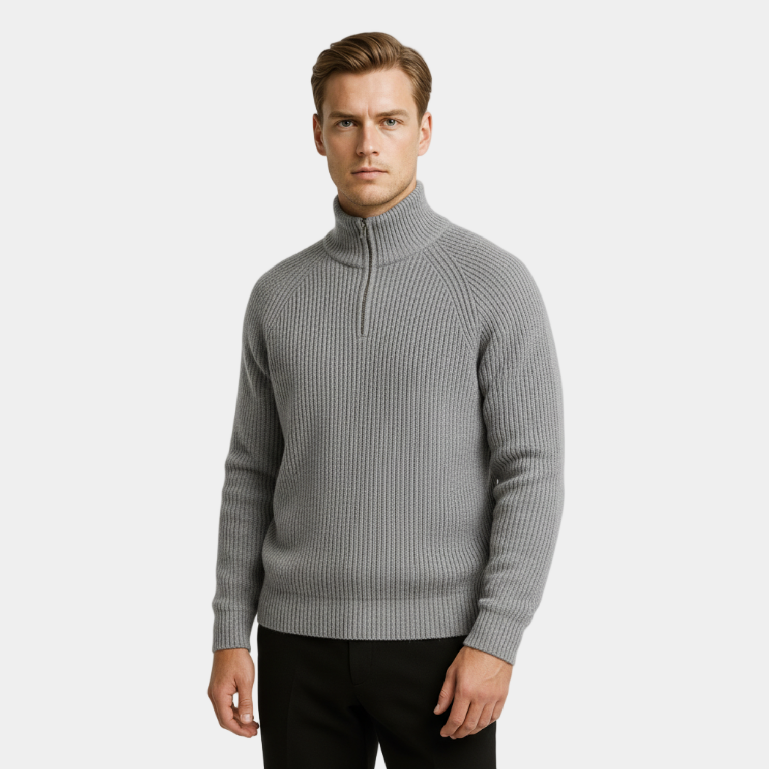 Men's Ribbed Half-Zip Sweater - Cozy Knit Pullover for Casual Layering and Everyday Wear