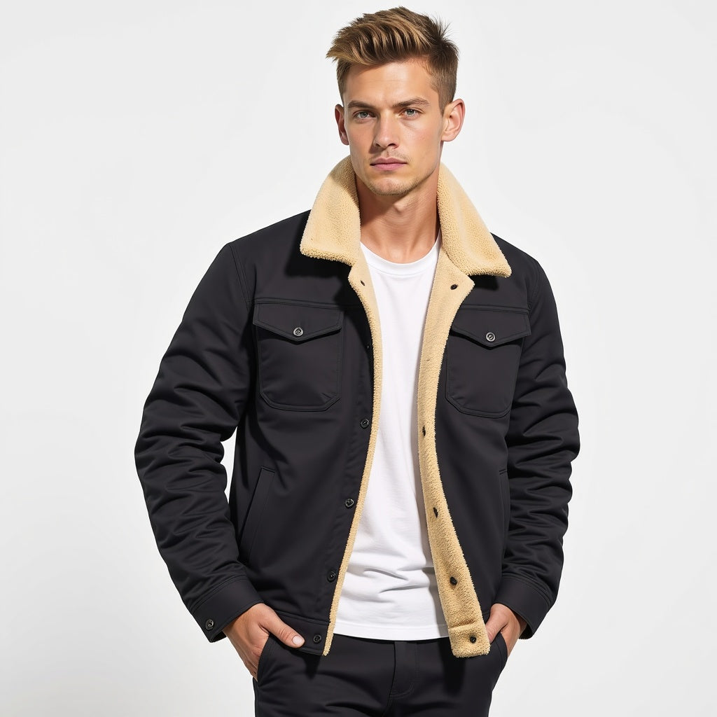 Men's Sherpa-Lined Winter Jacket | Warm Cozy Outerwear for Cold Weather | Insulated Casual Style