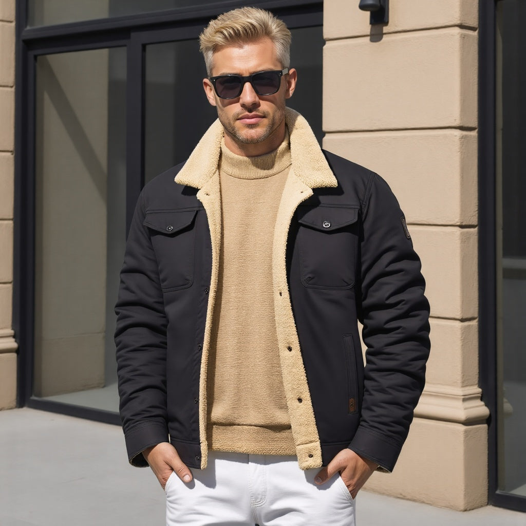 Men's Sherpa-Lined Winter Jacket | Warm Cozy Outerwear for Cold Weather | Insulated Casual Style