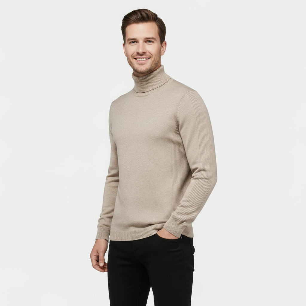 Slim Fit Ribbed Cotton-Blend Turtleneck Sweater for Casual or Smart-Casual Wear