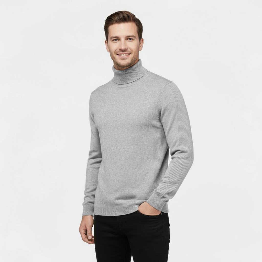 Slim Fit Ribbed Cotton-Blend Turtleneck Sweater for Casual or Smart-Casual Wear