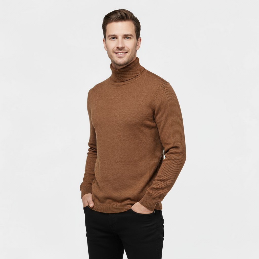 Slim Fit Ribbed Cotton-Blend Turtleneck Sweater for Casual or Smart-Casual Wear