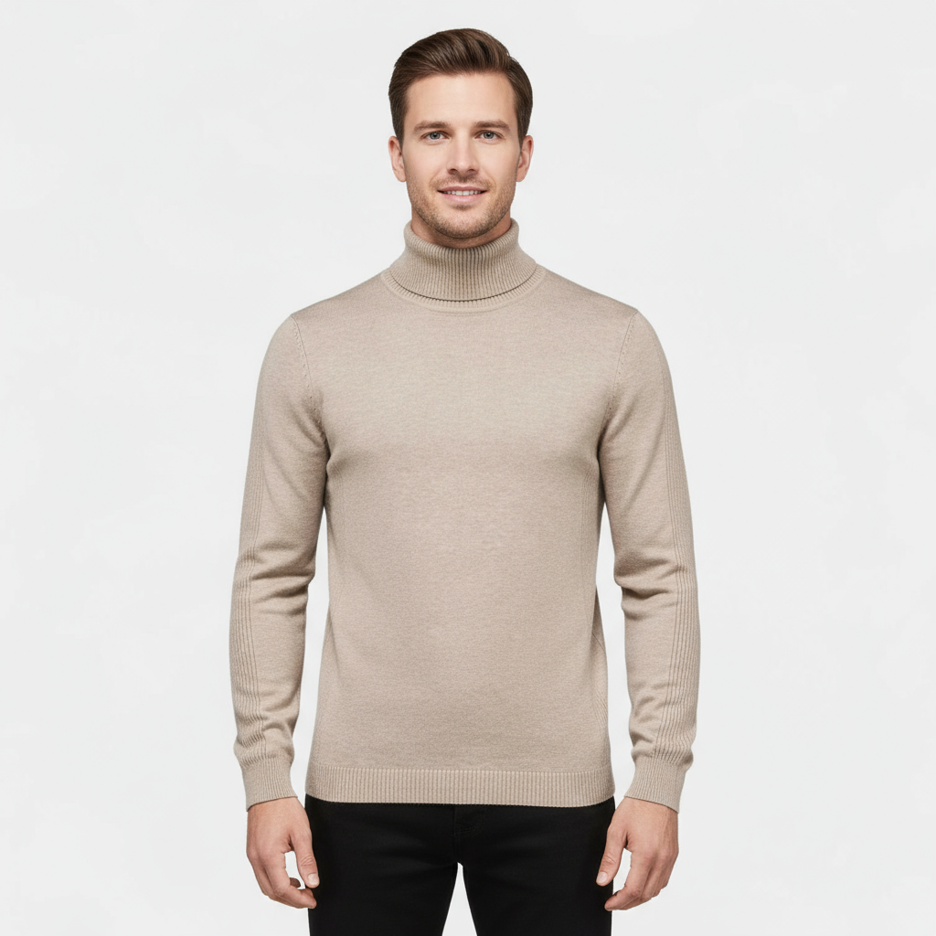 Slim Fit Ribbed Cotton-Blend Turtleneck Sweater for Casual or Smart-Casual Wear
