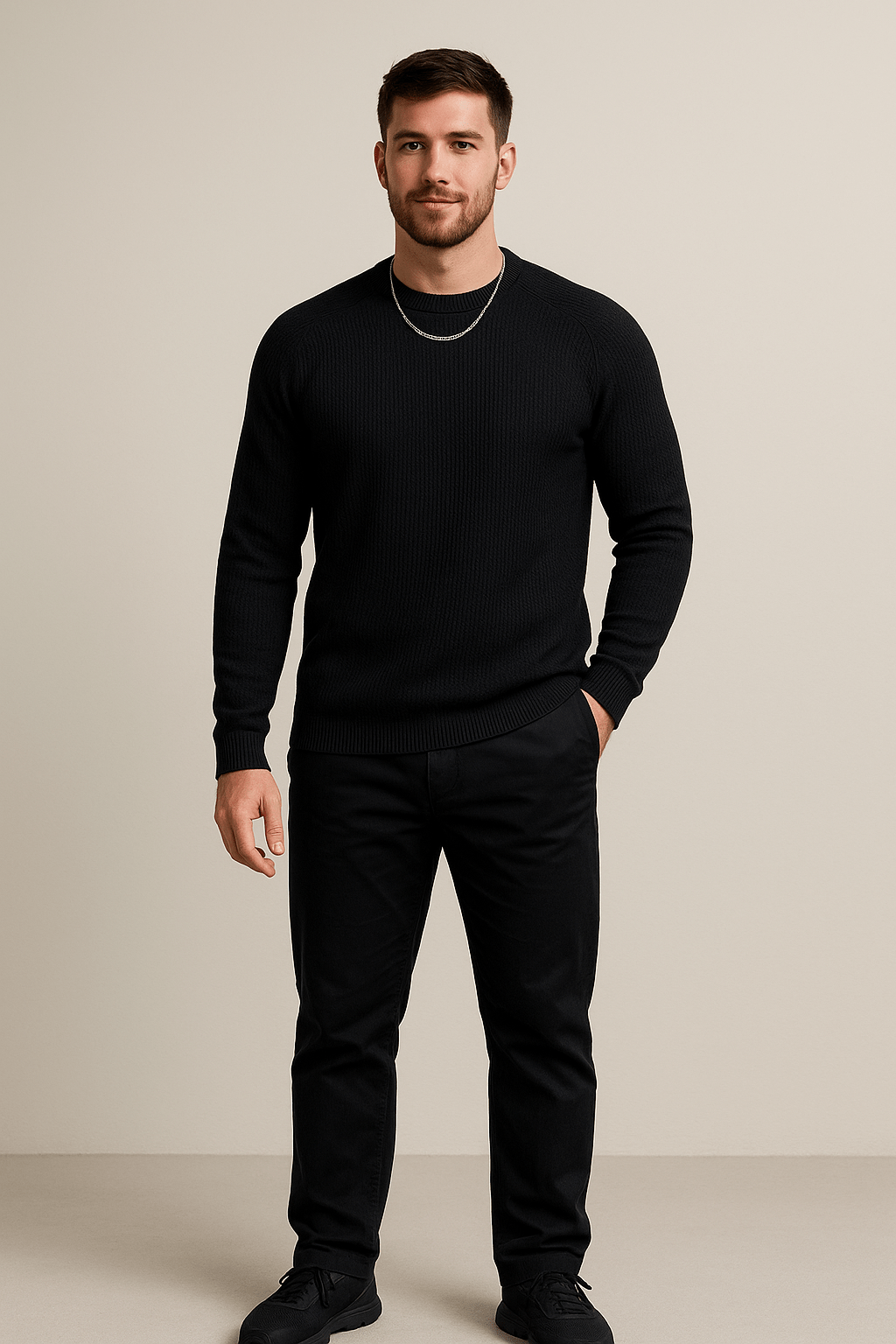 Men's Slim Fit Ribbed Knit Crewneck Sweater - Comfortable Fabric for Casual Wear - Versatile Style for Everyday Use