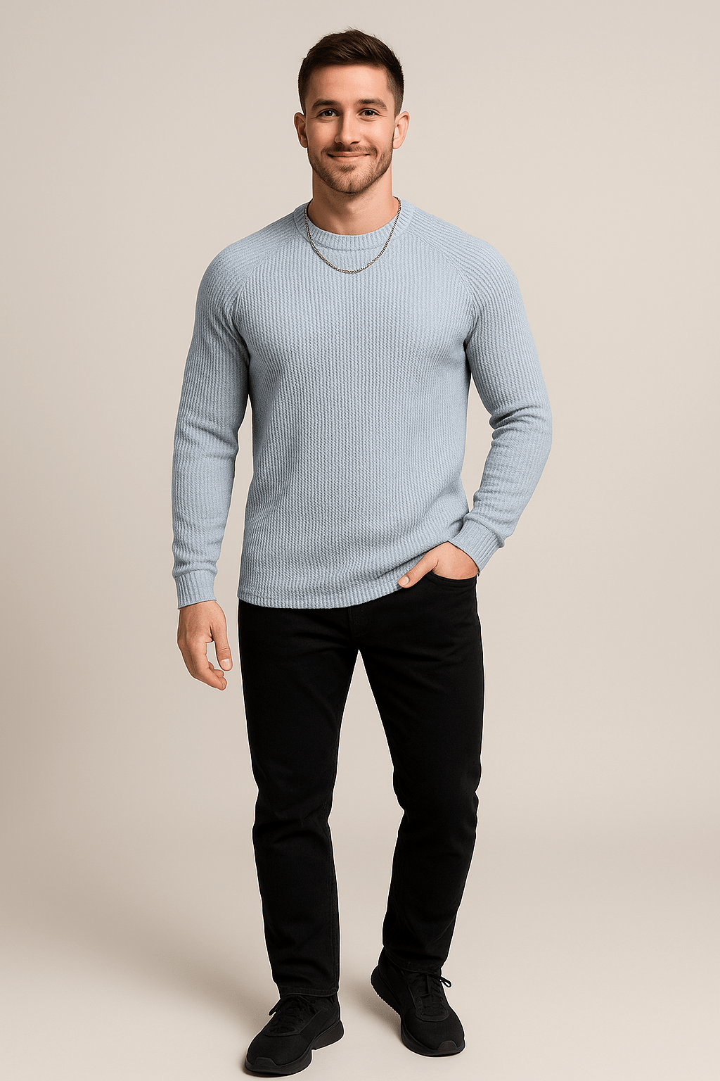 Men's Slim Fit Ribbed Knit Crewneck Sweater - Comfortable Fabric for Casual Wear - Versatile Style for Everyday Use