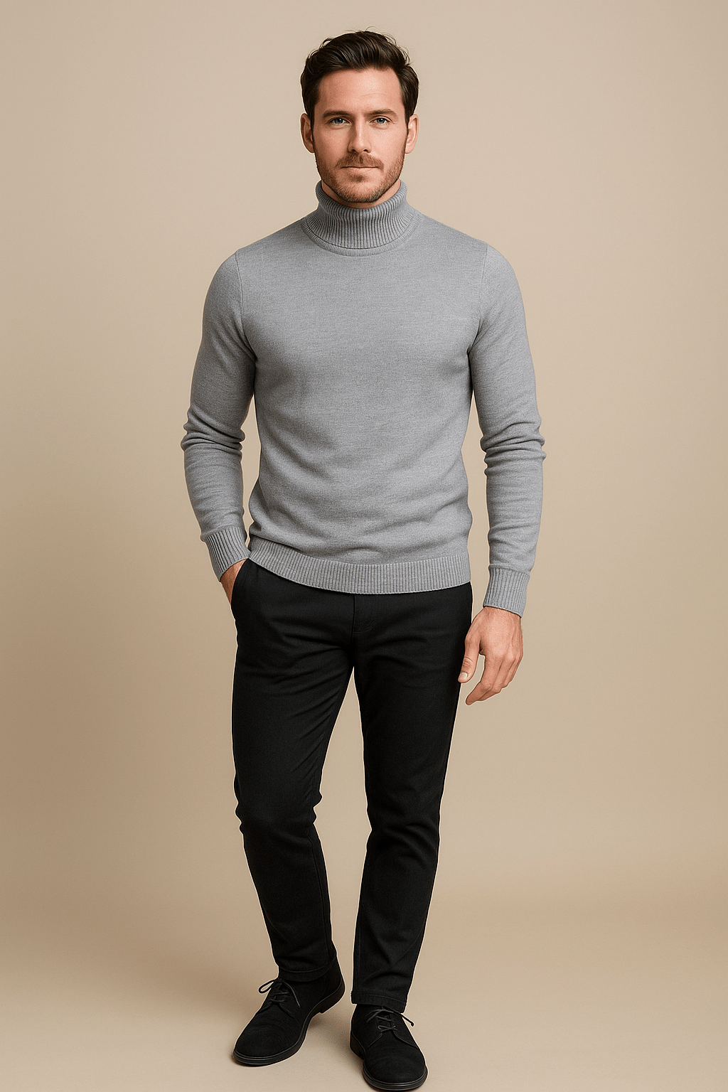 Men's Slim Fit Soft Knit Turtleneck Sweater for Casual and Smart-Casual Wear