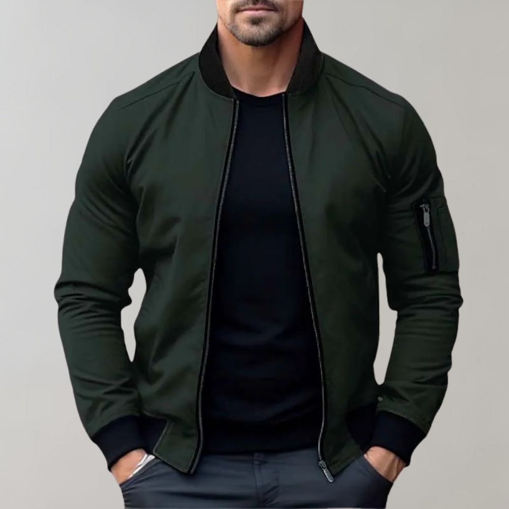Men's Slim Fit Lightweight Zip-Up Bomber Jacket with Pockets - Casual Everyday Wear