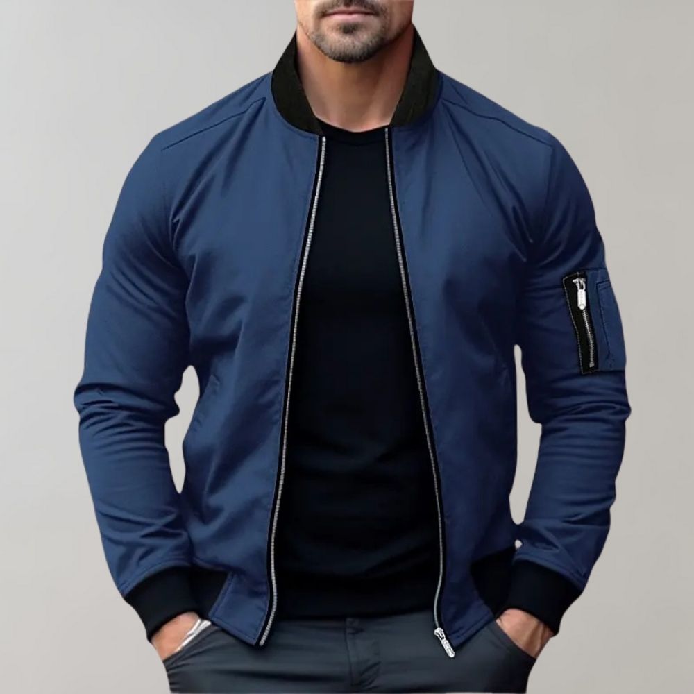 Men's Slim Fit Lightweight Zip-Up Bomber Jacket with Pockets - Casual Everyday Wear