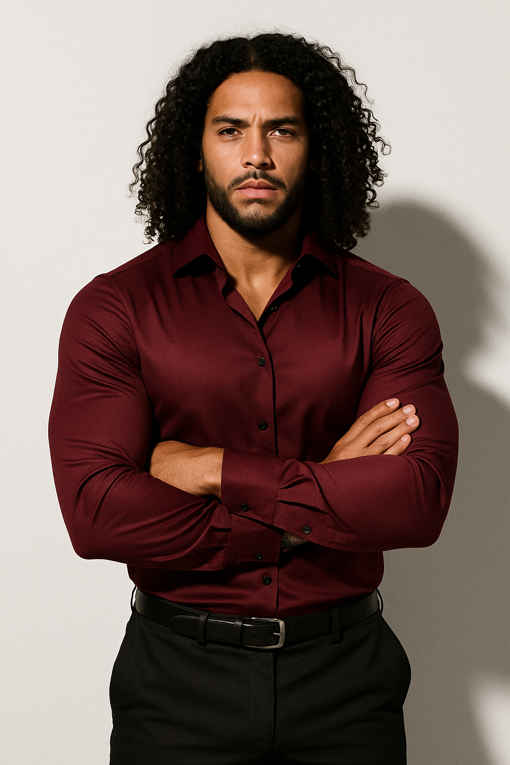 Men's Tailored Modern Dress Shirt - Cotton Blend, Formal Wear, Slim Fit