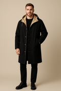 Men's Two-Tone Hooded Long Coat - Relaxed Fit Casual Outerwear for Everyday Use