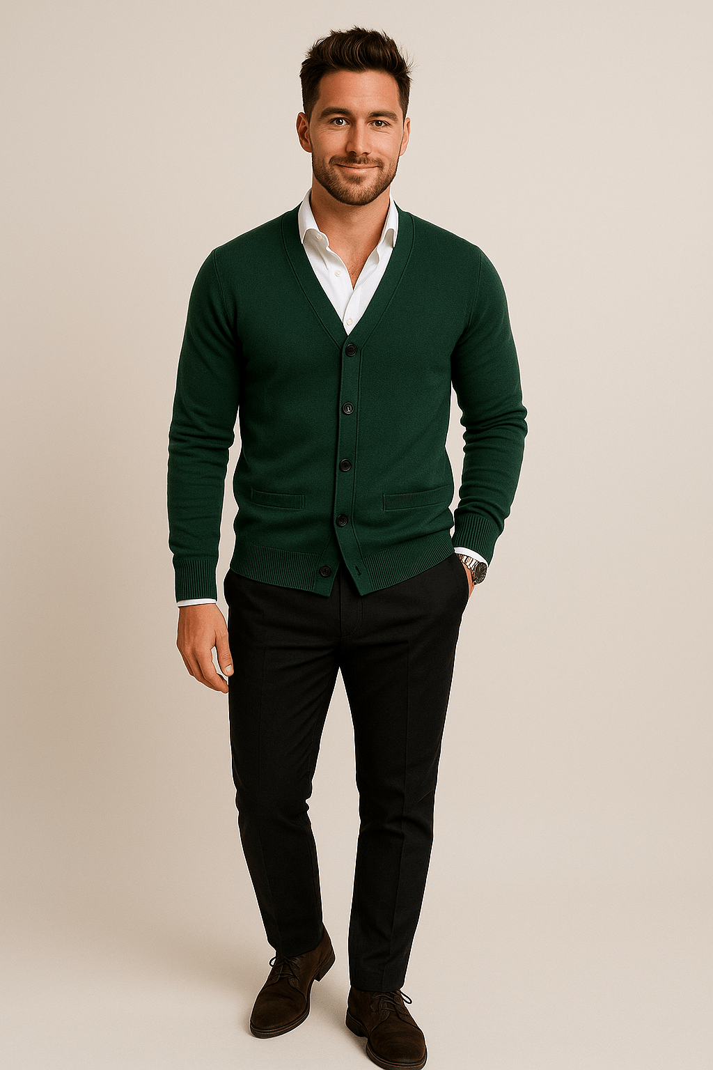 Men's V-Neck Knitted Cardigan - Tailored Fit, Ribbed Hem, Casual Knitwear for Everyday Use