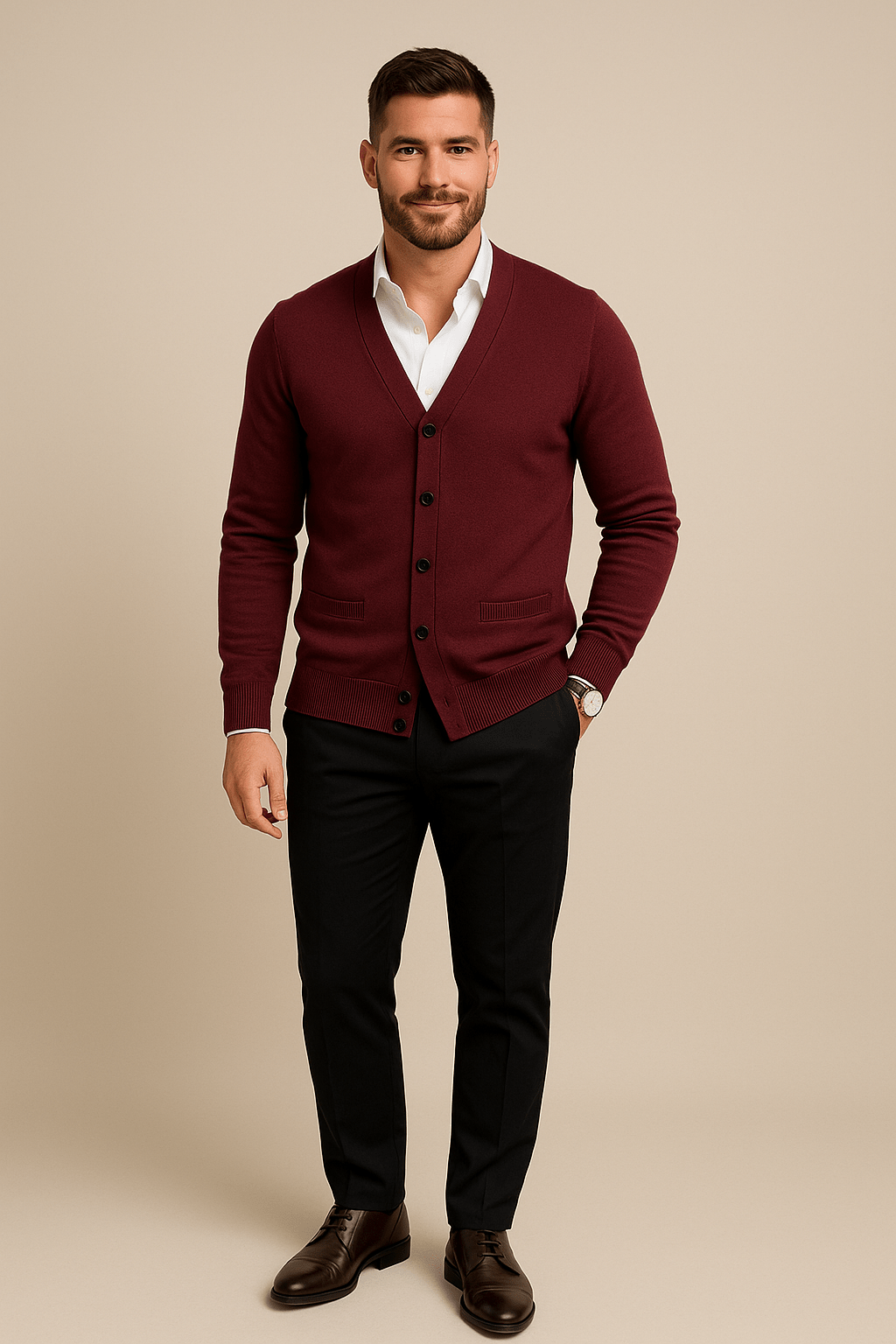 Men's V-Neck Knitted Cardigan - Tailored Fit, Ribbed Hem, Casual Knitwear for Everyday Use