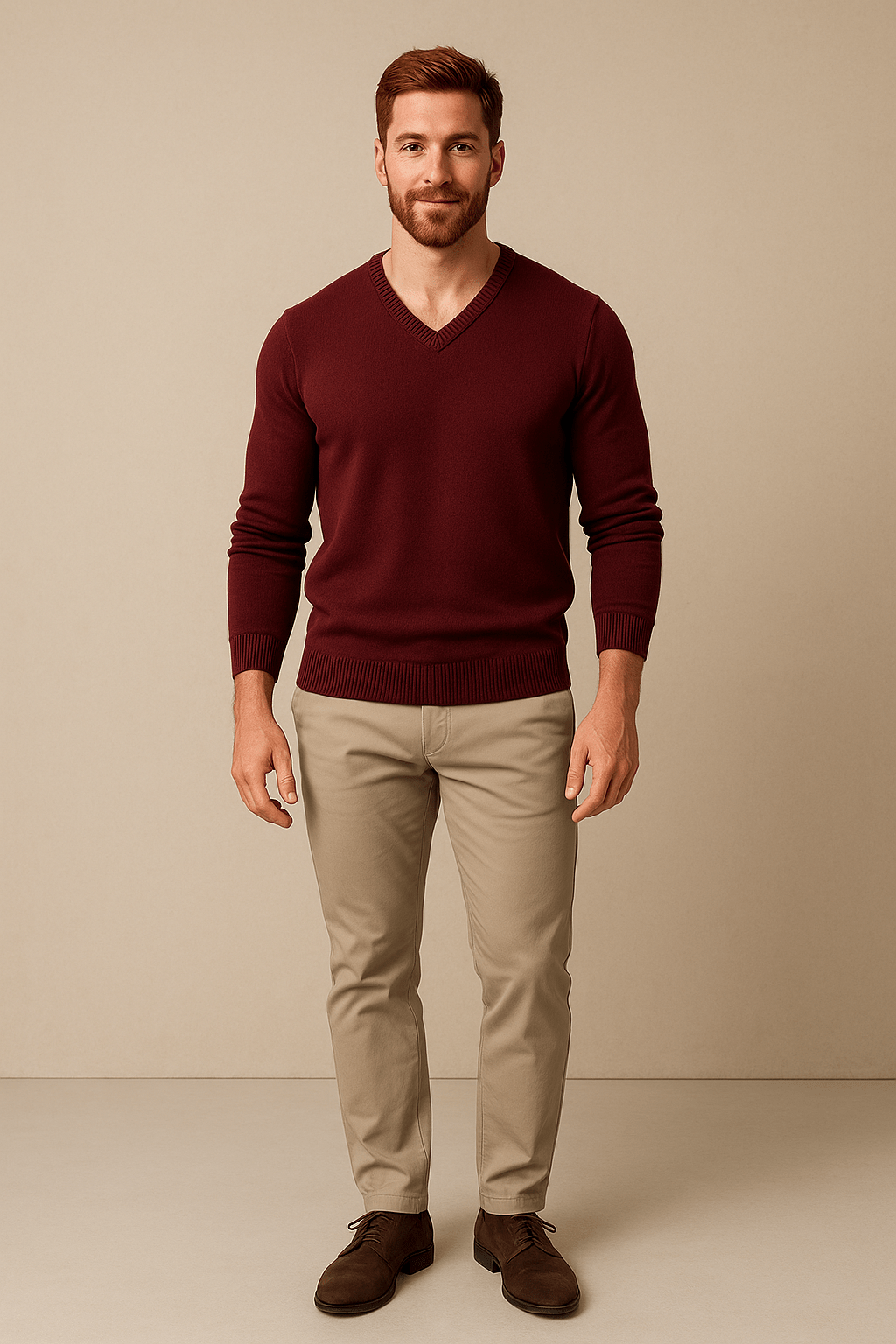 Men's V-Neck Slim Fit Sweater - Knitted Cotton Blend - Casual Wear - Comfortable Lightweight Design