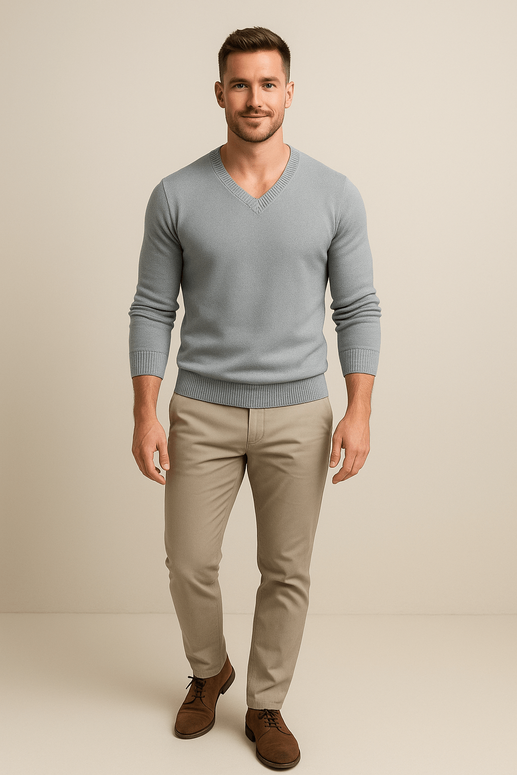 Men's V-Neck Slim Fit Sweater - Knitted Cotton Blend - Casual Wear - Comfortable Lightweight Design