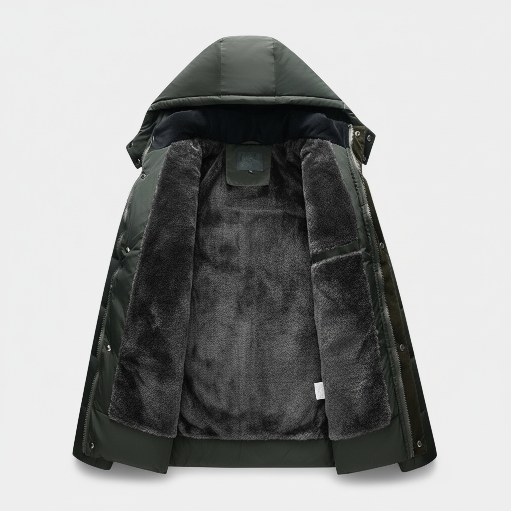 Men's Winter Puffer Coat with Fleece Lining | Longline Design for Cold Weather Outdoor Activities