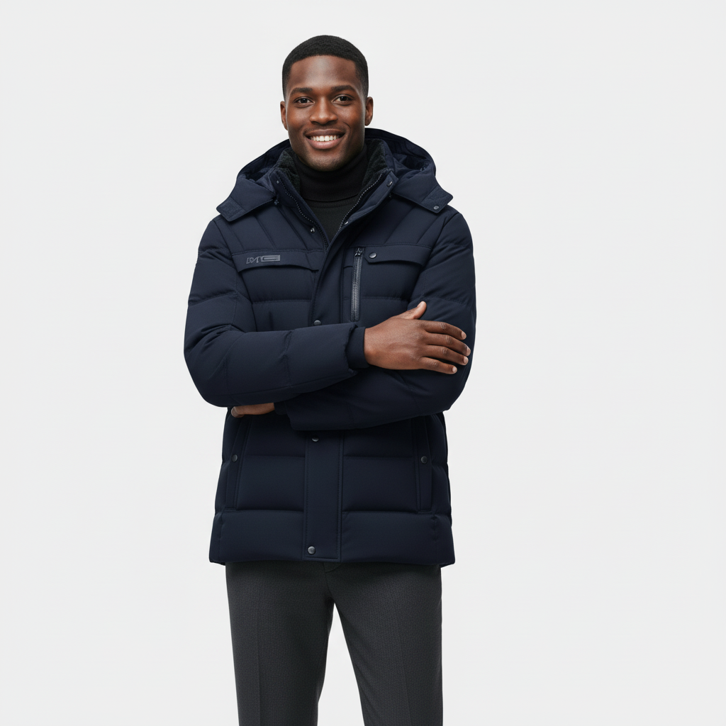 Men's Winter Puffer Coat with Fleece Lining | Longline Design for Cold Weather Outdoor Activities