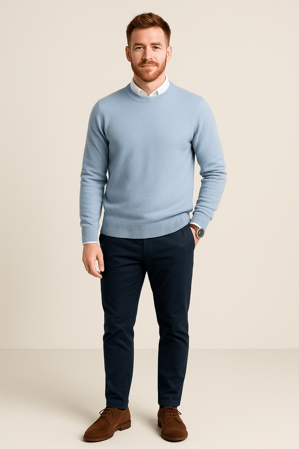 Men's Wool Blend Crew Neck Sweater - Ribbed Cuffs and Hem - Casual Everyday Wear for Comfort and Style