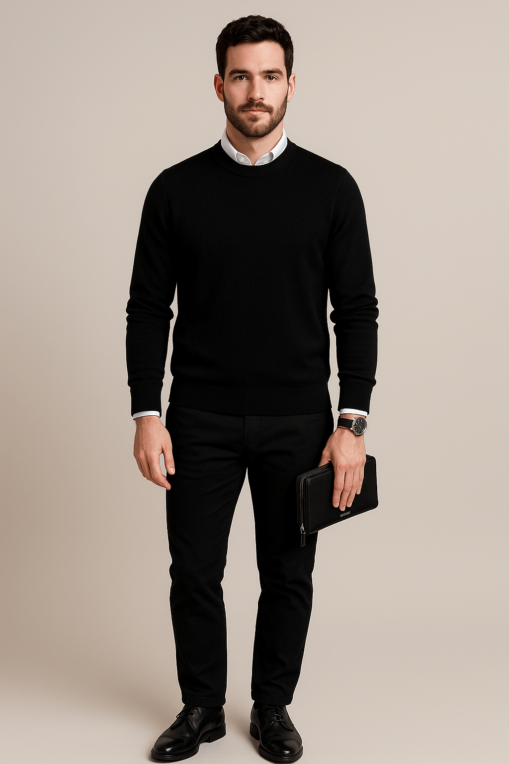 Men's Wool Blend Crew Neck Sweater - Ribbed Cuffs and Hem - Casual Everyday Wear for Comfort and Style