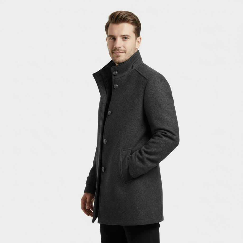 Men's Wool-Blend Stand-Collar Coat with Removable Padded Vest for Versatile Cold Weather Wear