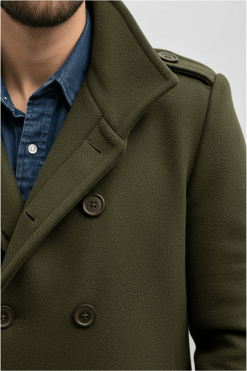 Men's Wool Trench Coat - Tailored Fit, Classic Design for Formal and Casual Wear